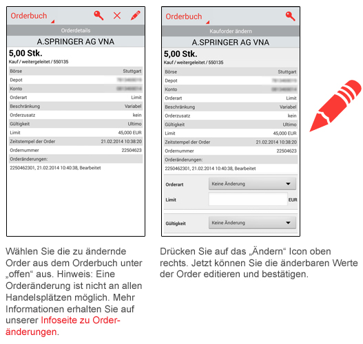 Orderänderung mit der mobile App